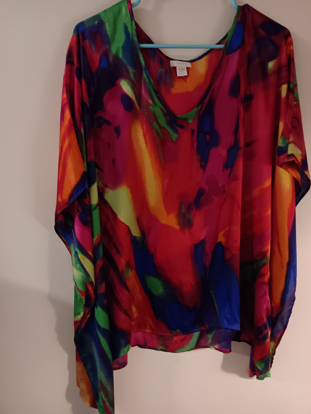 Chico's Multicolor Abstract Silk Cape Style- Red, Blue, Green, Purple, Orange